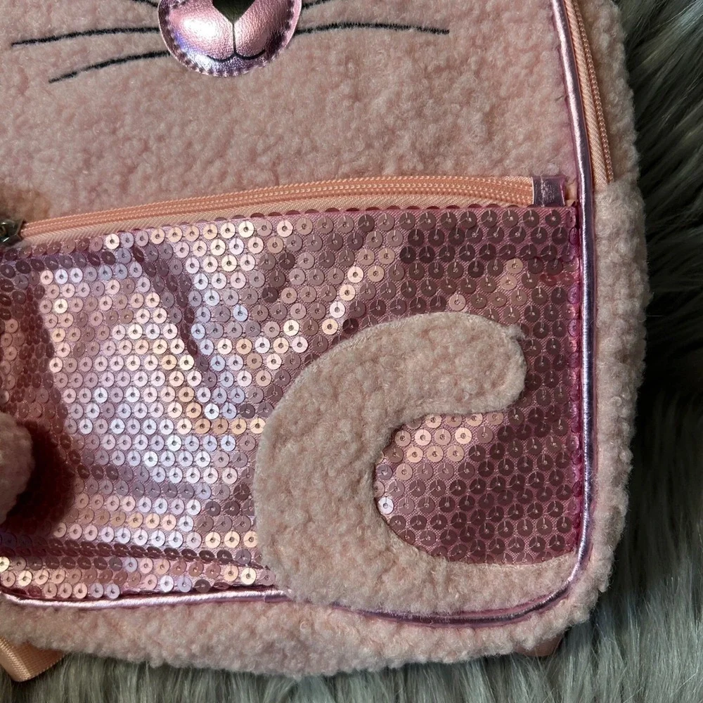 Wonder Nation Girls Pink Cat Backpack Faux Fur Mini‎ Bag
